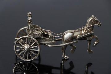 Miniatuur beeldje - Paard en wagen - .835 zilver