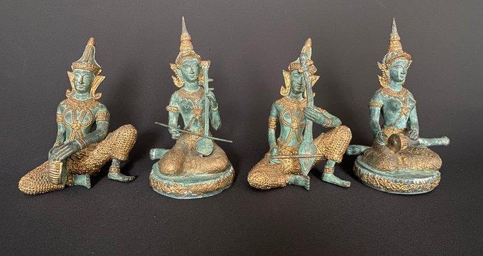 Beeldje - Tempelwachters orkest (4) - Gepatineerd brons, Antiek en Kunst, Kunst | Niet-Westerse kunst