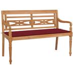 vidaXL Bank Batavia met wijnrood kussen 120 cm massief, Verzenden, Nieuw