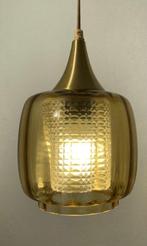 Elegant vintage - Amber glass pendant lamp with brass