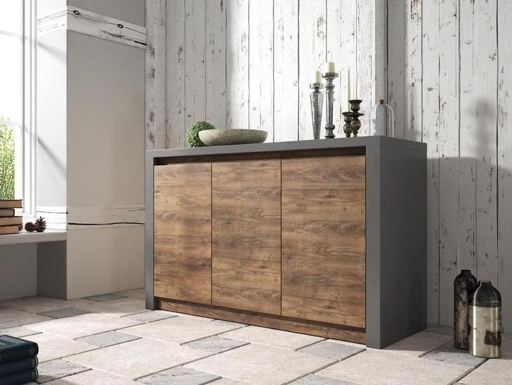Dressoir Monaco - Eiken - Grijs - 130 cm, Huis en Inrichting, Kasten | Dressoirs, 25 tot 50 cm, Nieuw, 100 tot 150 cm, Verzenden