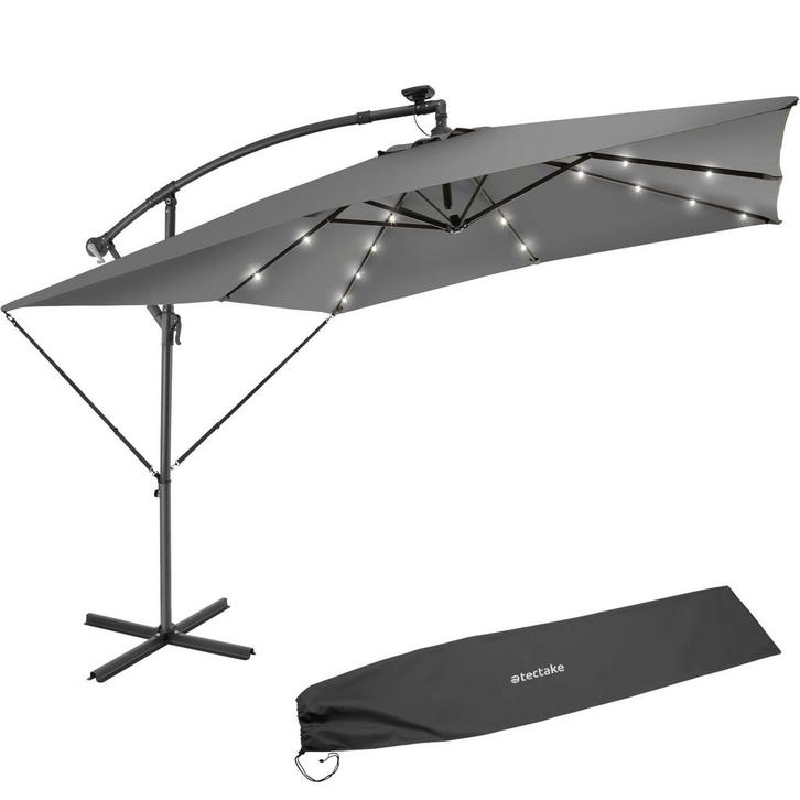 tectake Parasol Sunna LED-zonneenergie met zwengel 2,5 x 2,5, Tuin en Terras, Zonneschermen, Verzenden