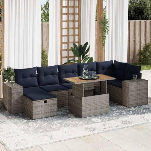 vidaXL 8-delige Loungeset met kussens poly rattan acacia, Tuin en Terras, Tuinsets en Loungesets, Loungeset, Nieuw, Verzenden