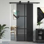 vidaXL Schuifdeur 90x205 cm gehard glas en aluminium zwart, Doe-het-zelf en Bouw, Verzenden, Nieuw