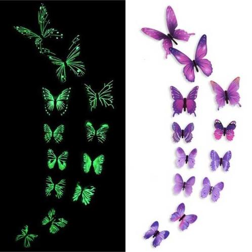 Glow in the Dark Vlinders - 12 Stuks - Lichtgevende, Huis en Inrichting, Woonaccessoires | Wanddecoraties, Nieuw, Verzenden