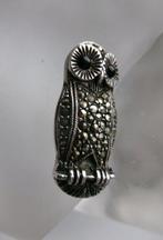 Zilver, Onyx & Marcasites - Broche - Uil in Art Deco-stijl