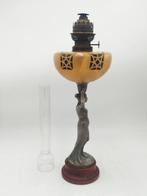 Lamp - Hout, Tin, Glas, Messing - kerosinelamp