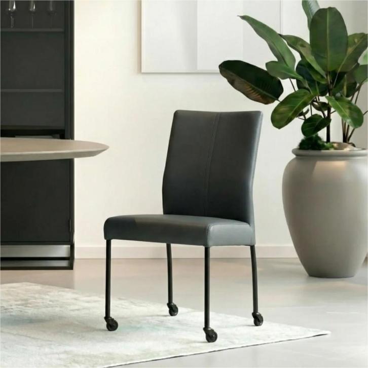 Leren eetkamerstoel Comfort met wieltjes - Hermes Ocean, Huis en Inrichting, Stoelen, Blauw, Nieuw, Leer, Ophalen of Verzenden