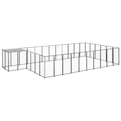 vidaXL Hondenkennel 19,36 m² staal zwart, Dieren en Toebehoren, Hondenbenches, Nieuw, Verzenden