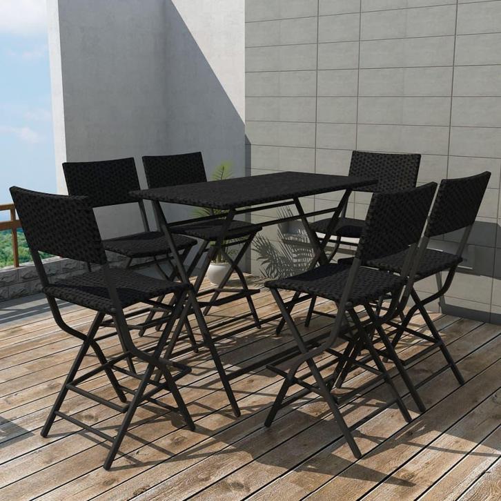 vidaXL 7-delige Tuinset inklapbaar staal poly rattan zwart, Tuin en Terras, Tuinsets en Loungesets, Tuinset, Nieuw, Verzenden