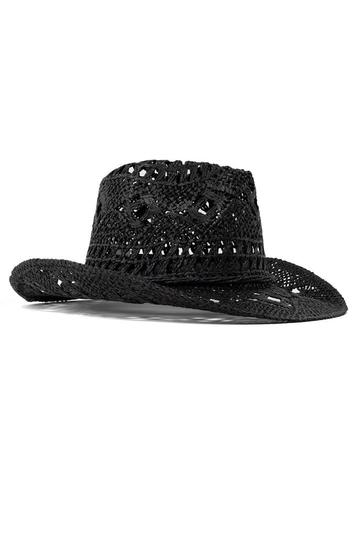 Cowboyhoed Raffia Zwart Zwarte Gevlochten Stro Cowboy Wester, Ophalen of Verzenden