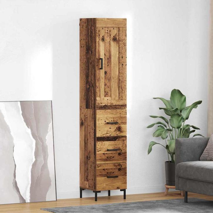 vidaXL Highboard met lade Oud Hout 34,5 x 34 x 180 cm, Huis en Inrichting, Kasten | Dressoirs, Nieuw, Verzenden