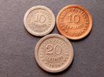 Portugal. Republic. 10 + 20 Centavos 1920/1930 (3 moedas), Postzegels en Munten