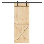 vidaXL Schuifdeur met beslag 85x210 cm massief grenenhout, Doe-het-zelf en Bouw, Deuren en Vliegenramen, Verzenden, Nieuw