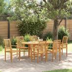 vidaXL Tuin Eettafel Set 7 pcs Bruin Massief teakhout, Tuin en Terras, Verzenden, Nieuw