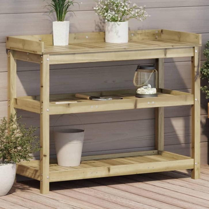 vidaXL Oppottafel met schappen 108x45x86,5 cm geïmpregneerd, Tuin en Terras, Bloembakken en Plantenbakken, Nieuw, Verzenden
