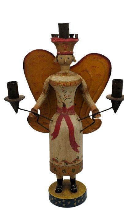 Chandelier - Bois, Fer - Ange de lart folklorique, Antiquités & Art, Curiosités & Brocante