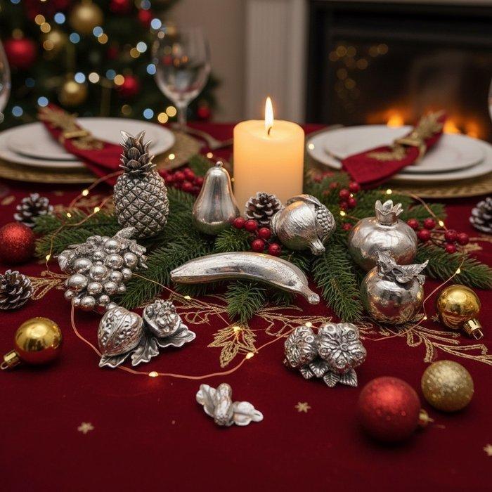 sculptuur, 10x Segnaposti a Forma di Frutta Laminati in, Antiek en Kunst, Antiek | Zilver en Goud