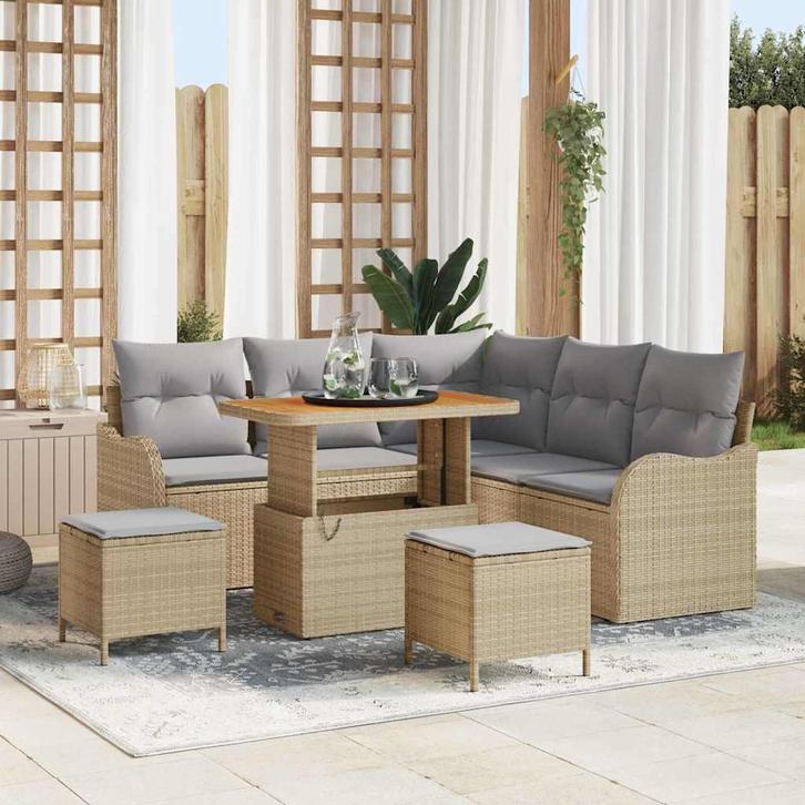 vidaXL Tuinbank Set 8 pcs Beige poly rattan, Tuin en Terras, Tuinsets en Loungesets, Nieuw, Verzenden