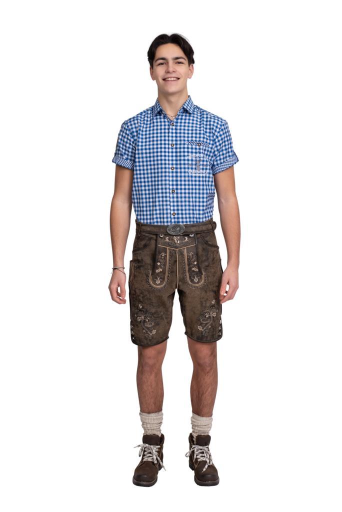 Lederhose kurz, brown vintage, with belt, Hobby en Vrije tijd, Feestartikelen, Nieuw, Verzenden