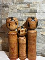Set van 3 Japanse Kokeshi-poppen. - Hout - Japan - 1950, Antiek en Kunst
