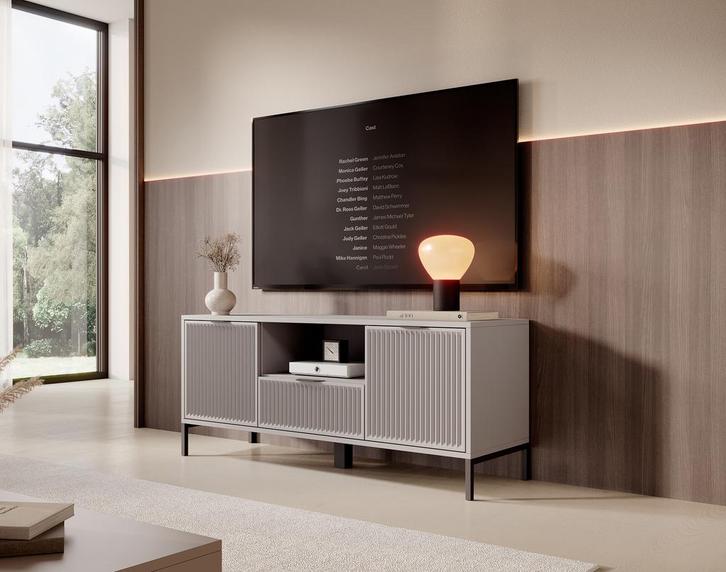 TV-Meubel beige 135x41x55 zwart metalen pootjes, Huis en Inrichting, Kasten |Televisiemeubels, 25 tot 50 cm, Nieuw, 100 tot 150 cm