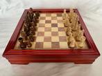 Schaakspel - Oude lade, houten paneel gedraaid, Antiek en Kunst