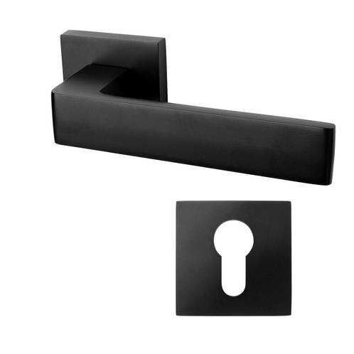 Nova21 deurklinken in mat zwart met vierkante cilinderroz..., Doe-het-zelf en Bouw, Hang- en Sluitwerk, Klink of Kruk, Nieuw, IJzer