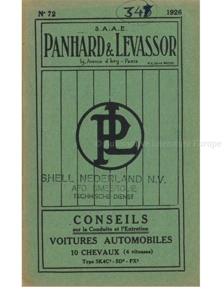 1926 PANHARD & LEVASSOR INSTRUCTIEBOEKJE FRANS, Autos : Divers, Modes d'emploi & Notices d'utilisation, Enlèvement ou Envoi