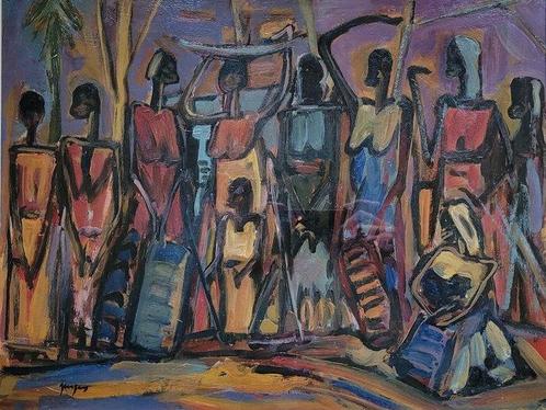 Floris Jespers (1889-1965) - African ladies - Animated scene, Antiek en Kunst, Kunst | Schilderijen | Klassiek