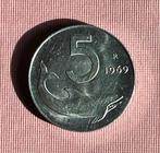Italië, Republiek 5 Lire 1969 Delfino - 1 rovesciato +