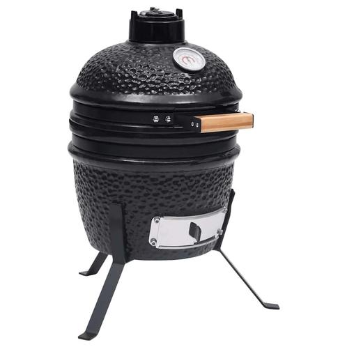 vidaXL Kamado barbecue 2-in-1 56 cm keramiek zwart, Tuin en Terras, Houtskoolbarbecues, Nieuw, Verzenden