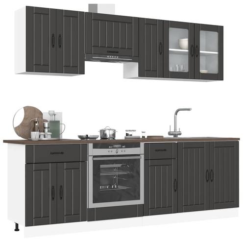 vidaXL 8-delige Keukenkastenset Kalmar bewerkt hout zwart, Huis en Inrichting, Kasten | Overige, Nieuw, Verzenden