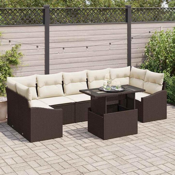 vidaXL Tuinbank Set met opslag 8 pcs Bruin Poly rattan, Tuin en Terras, Tuinsets en Loungesets, Nieuw, Verzenden