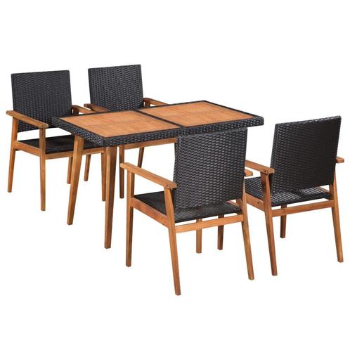 vidaXL 5-delige Tuinset poly rattan zwart en bruin, Tuin en Terras, Tuinsets en Loungesets, Tuinset, Nieuw, Verzenden