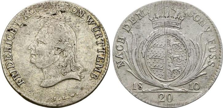 20 Kreuzer Ohne Punkt nach Fuss 1810 Wuerttemberg: Friedr..., Postzegels en Munten, Munten | Europa | Niet-Euromunten, België