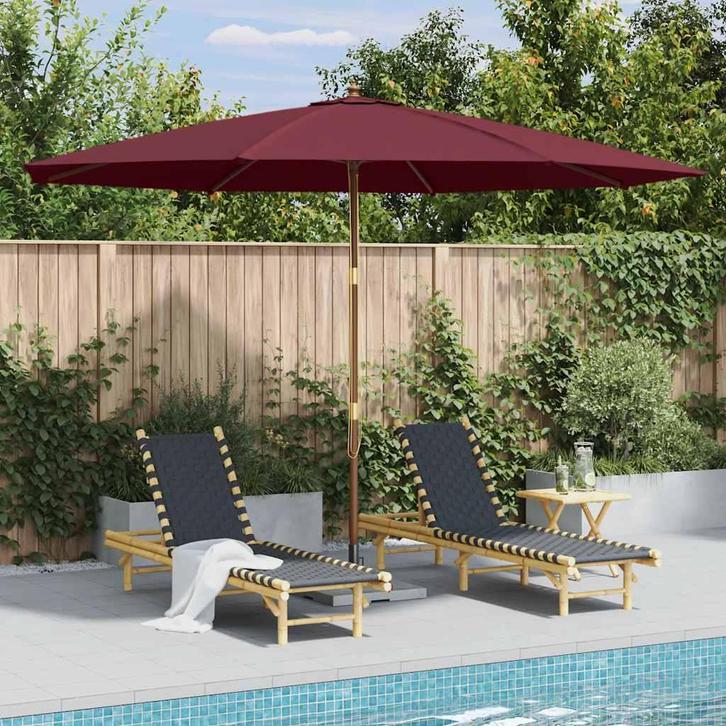 vidaXL Parasol met houten paal 350 cm bordeauxrood, Tuin en Terras, Parasols, Nieuw, Verzenden