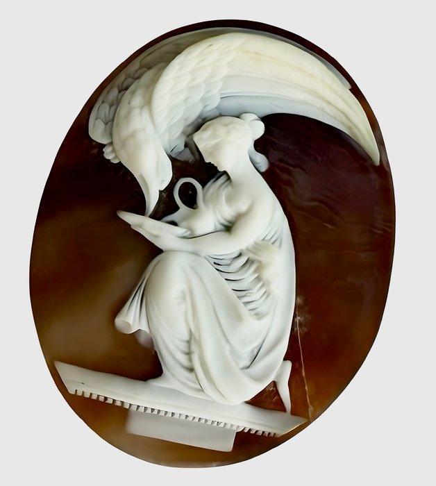 Gesigneerd Ch. Schmoll cameo, Griekse godin Hebe & Zeus als, Antiek en Kunst, Antiek | Glaswerk en Kristal