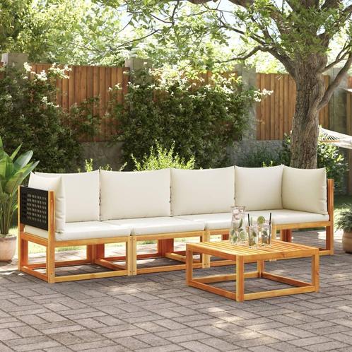 vidaXL 4-delige tuinbankset met kussens acaciahout & rotan, Tuin en Terras, Tuinsets en Loungesets, Nieuw, Verzenden