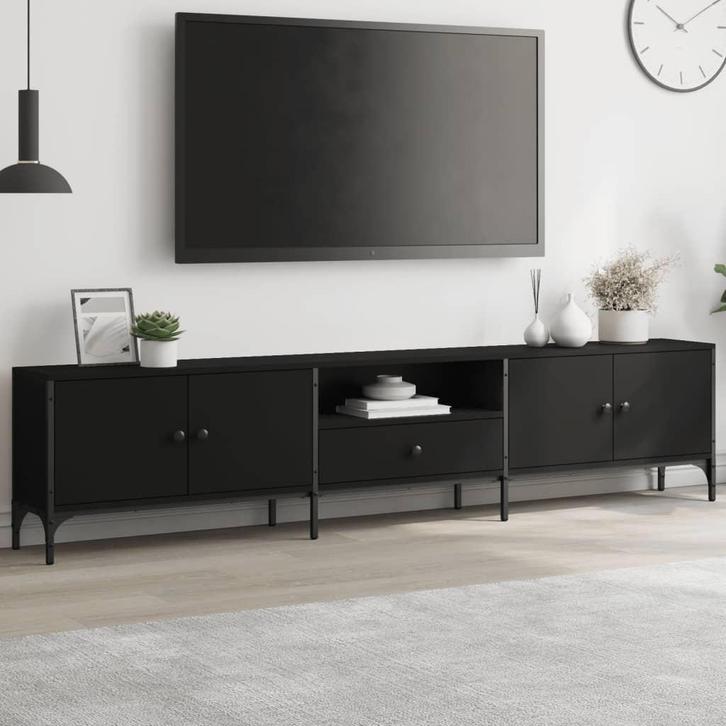 vidaXL Tv-meubel met lade 200x25x44 cm bewerkt hout zwart, Huis en Inrichting, Kasten |Televisiemeubels, Nieuw, Verzenden