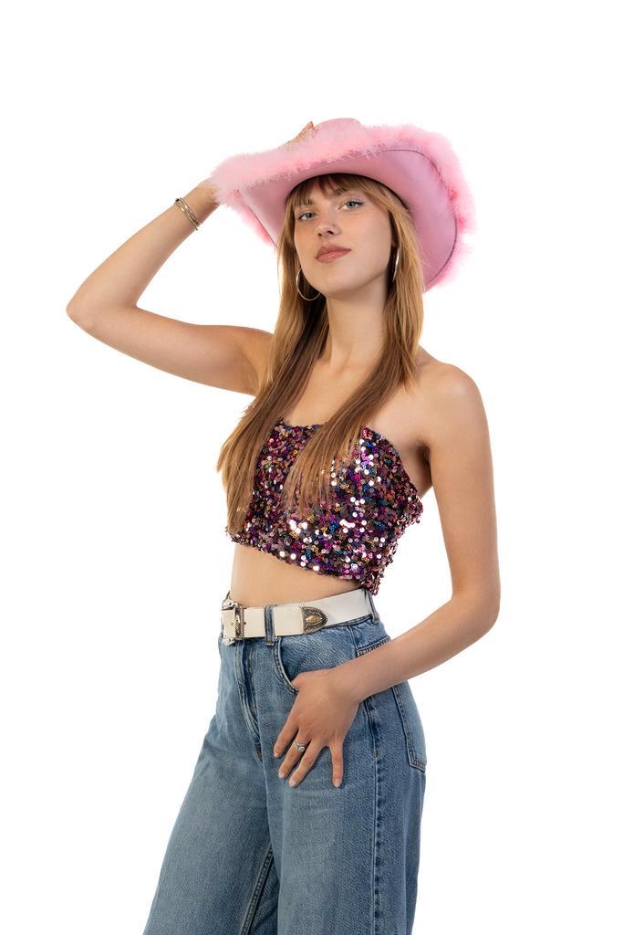 Cowboyhoed Roze Veren Suedelook Fluffy Lichtroze Cowboy Hoed, Kleding | Dames, Carnavalskleding en Feestkleding, Nieuw, Ophalen of Verzenden