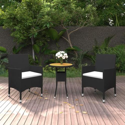 vidaXL 3-delige Bistroset poly rattan en massief hout zwart, Tuin en Terras, Tuinsets en Loungesets, Nieuw, Verzenden