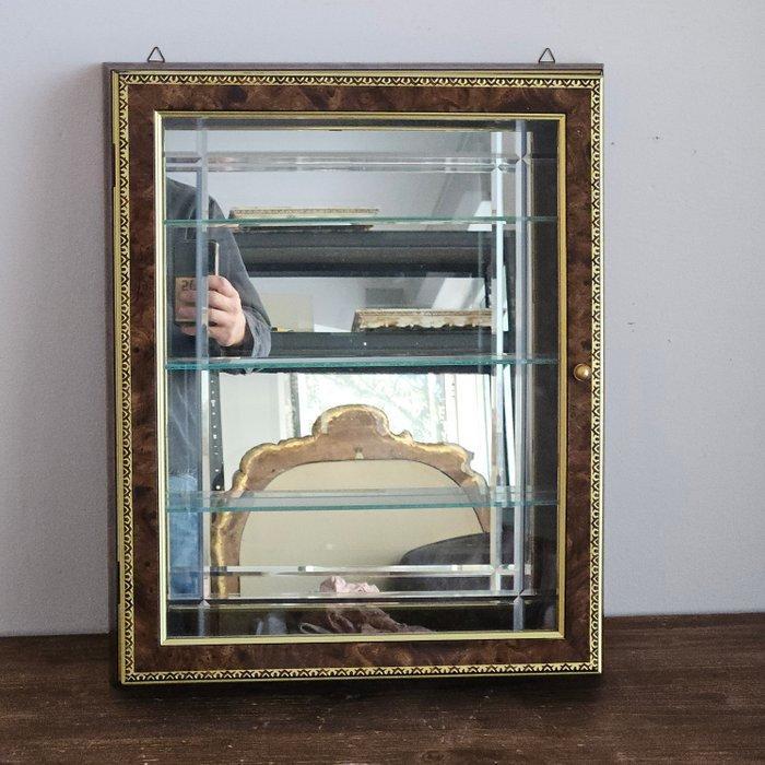 Vitrine - Glas, Hout, geprepareerd houtfineer - spiegel,, Antiek en Kunst, Curiosa en Brocante