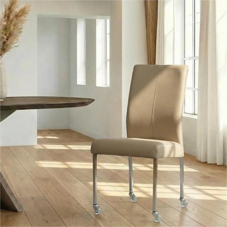 Leren eetkamerstoel Comfort met wieltjes - Hermes Mocca, Huis en Inrichting, Stoelen, Bruin, Nieuw, Leer, Ophalen of Verzenden