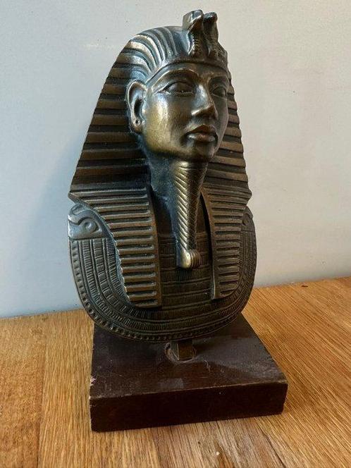 Beeld, Buste de pharaon - 21 cm - Brons, Antiquités & Art, Curiosités & Brocante