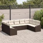 vidaXL 9-delige tuinset met kussens bruin poly rattan, Tuin en Terras, Verzenden, Nieuw