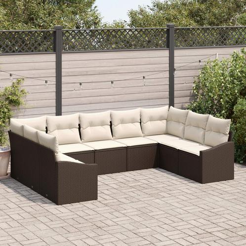 vidaXL 9-delige tuinset met kussens bruin poly rattan, Tuin en Terras, Tuinsets en Loungesets, Nieuw, Verzenden