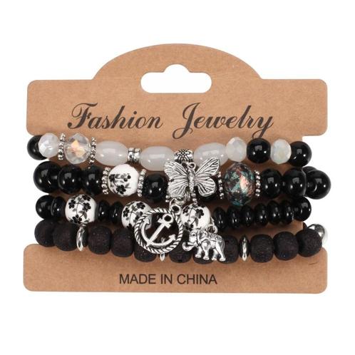 Fako Bijoux® - Armband Set - Boho - Bedels - Zwart, Handtassen en Accessoires, Armbanden, Verzenden