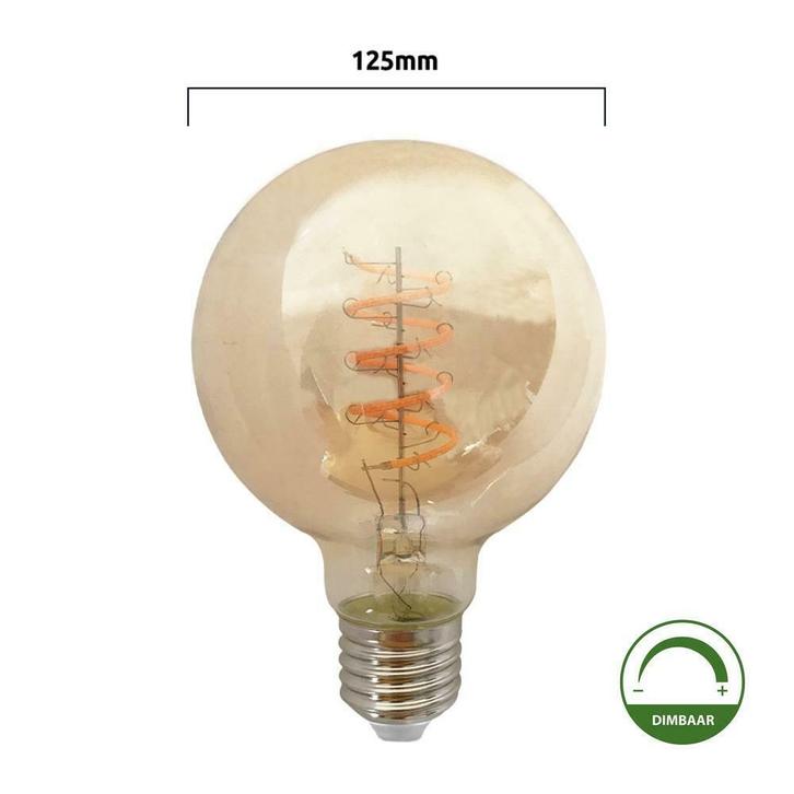 LED Filament Globe lamp amber spiraal 125mm 4 Watt Dimbaar, Huis en Inrichting, Lampen | Losse lampen, Nieuw, E27 (groot), Verzenden