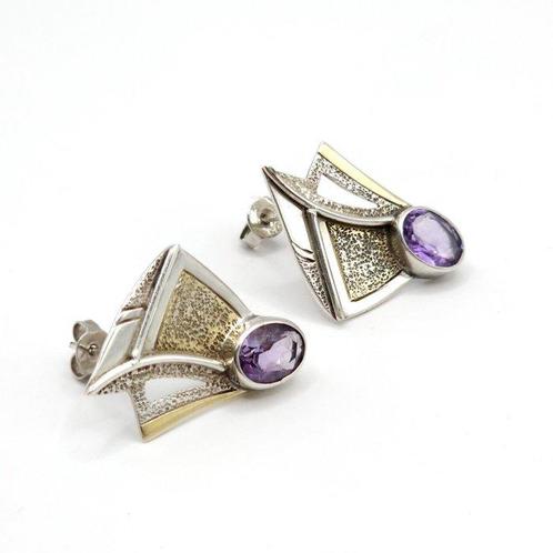 Argent, Argent sterling 925 et améthyste - Boucles, Antiek en Kunst, Kunst | Designobjecten